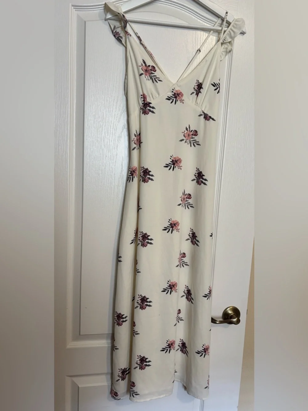 Cream Floral Slip Dress with Pink Rose Print - Picture 2 of 5